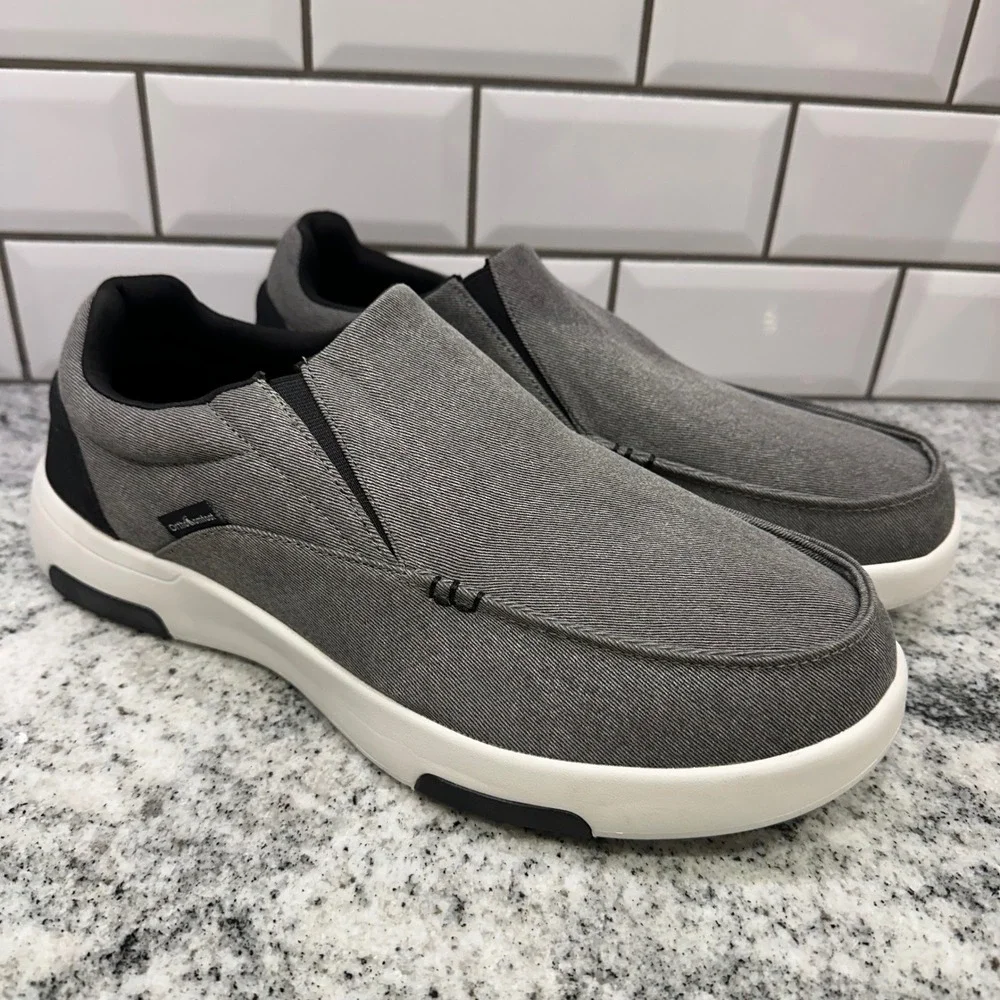 Orthocomfoot Mens 12 Slip On Loafer Shoes Grey ZGBX02 Canvas Comfort Dadcore